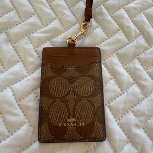 Coach Brown Signature Card Holder Lanyard with Gold Hardware